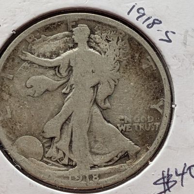 Sale Photo Thumbnail #29: 1918-S Walking Liberty 90% Silver Half Dollar