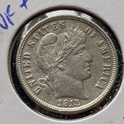 Sale Photo Thumbnail #227: 1915 Barber 90% Silver Dime - Full Liberty!