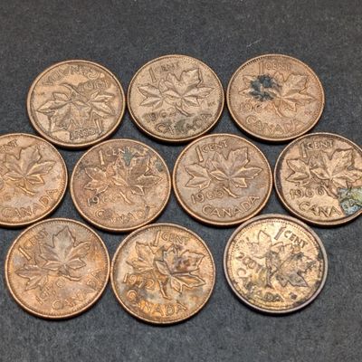Sale Photo Thumbnail #98: (10) 1961-1972 & 2001 Canada Small Cents