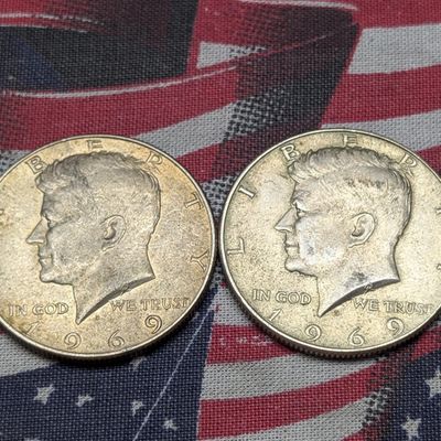 Sale Photo Thumbnail #272: (2) 1969-D Kennedy 40% Silver Half Dollars