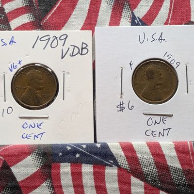 Sale Photo Thumbnail #113: 1909 & 1909 VDB Lincoln Wheat Cents - First Year!