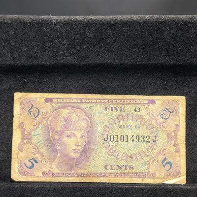 Sale Photo Thumbnail #352: 1965-1968 U.S. Vietnam War Era Military Payment Certificate 5 Cents Currency Note