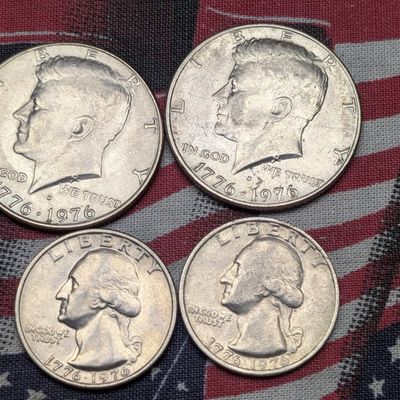 Sale Photo Thumbnail #26: (2) 1976 Bicentennial Quarters & (2) 1976-D Bicentennial Kennedy Half Dollars
