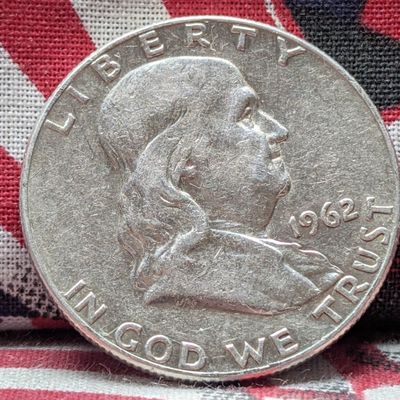 Sale Photo Thumbnail #254: 1962-D Franklin 90% Silver Half Dollar, (AU+) , 64 years old