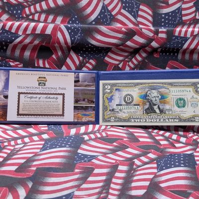 Sale Photo Thumbnail #178: 2003 A Series Colorized $2 Federal Reserve Note Depicting The Yellowstone National Park w/ COA