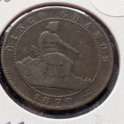 Sale Photo Thumbnail #63: 1870 Spain (Provisional Government) Five Centimos Coin