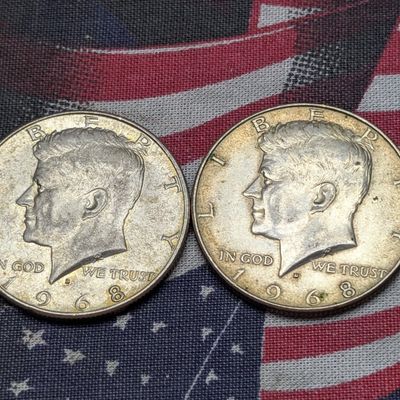 Sale Photo Thumbnail #173: (2) 1968-D Kennedy 40% Silver Half Dollars