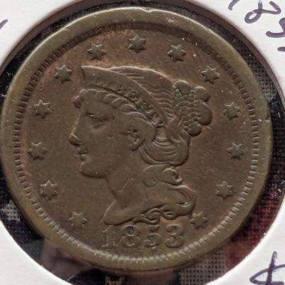 Sale Photo Thumbnail #141: 1853 Braided Hair Liberty Head Large Cent - 173 Years Old!
