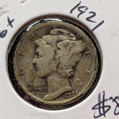 Sale Photo Thumbnail #290: 1921 Mercury 90% Silver Dime - Very Low Mintage!