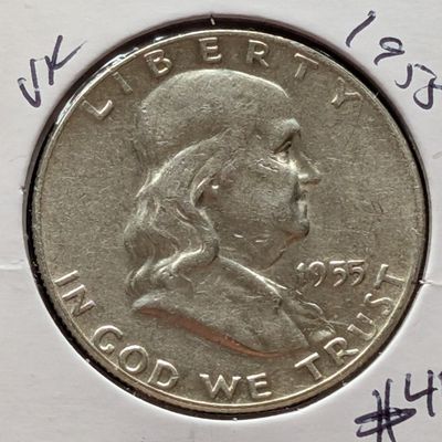 Sale Photo Thumbnail #220: 1955 Franklin 90% Silver Half Dollar - Vietnam War Era! - Lower Mintage!