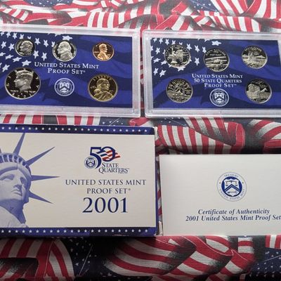 Sale Photo Thumbnail #243: 2001-S U.S. Mint PROOF Set with State Quarters and Sacagawea Dollar in OGP w/ COA