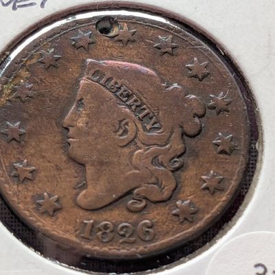 Sale Photo Thumbnail #260: 1826 Coronet Head Large Cent, Holed
