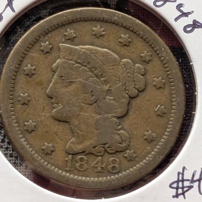 Sale Photo Thumbnail #71: 1848 Braided Hair Liberty Head Large Cent - 178 Years Old!