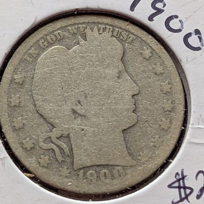 Sale Photo Thumbnail #92: 1900 Barber 90% Silver Quarter - 126 Years Old!