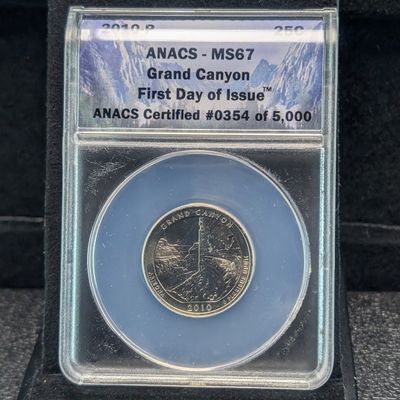 Sale Photo Thumbnail #316: 2010-P ATB Grand Canyon Washington Quarter ANACS Certified MS67, First Day of Issue
