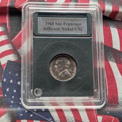 Sale Photo Thumbnail #166: 1968-S Jefferson Nickel UNC. in Slab