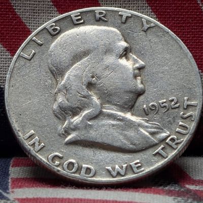 Sale Photo Thumbnail #309: 1952-S Franklin 90% Silver Half Dollar, (AU), 74 years old