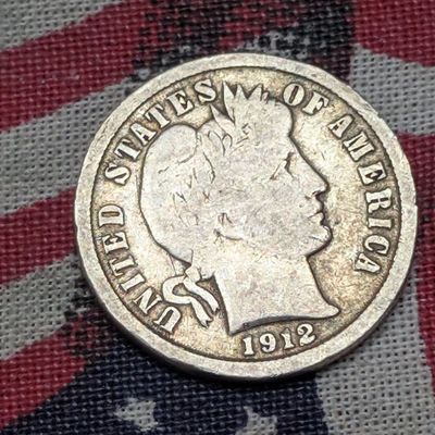Sale Photo Thumbnail #261: 1912 Barber 90% Silver Dime, 114 Years old!