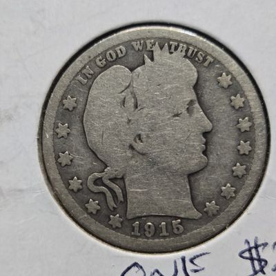 Sale Photo Thumbnail #162: 1915-D Barber 90% Silver Quarter - 111 Years Old!