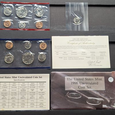 Sale Photo Thumbnail #262: 1996 P&D U.S. Mint UNC. Set In OGP w/ COA - Includes 50th Anniversary 1996-W Roosevelt Dime!