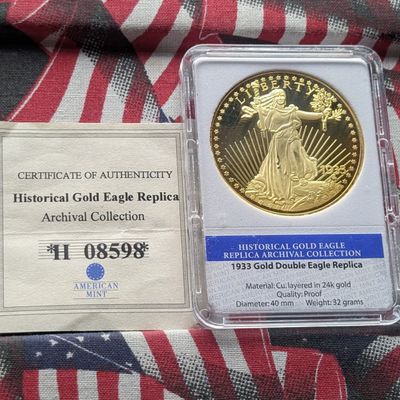 Sale Photo Thumbnail #2: *COPY* 1933 Gold Double Eagle Replica, PROOF, 24KT Gold Layered