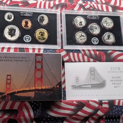 Sale Photo Thumbnail #164: 2018-S U.S. Mint Silver Reverse PROOF Set with ATB Quarters & Sacagawea Dollar In OGP w/ COA - Includes (7) 90% Silver Coins