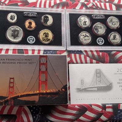 Sale Photo Thumbnail #215: 2018-S U.S. Mint Silver Reverse PROOF Set with ATB Quarters & Sacagawea Dollar In OGP w/ COA - Includes (7) 90% Silver Coins