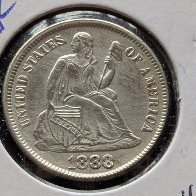 Sale Photo Thumbnail #155: 1888 Seated Liberty 90% Silver Dime - Strong Liberty!
