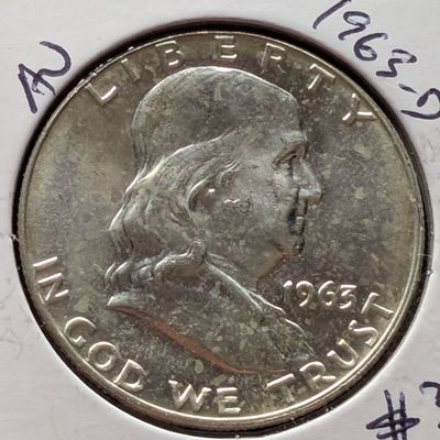 Sale Photo Thumbnail #285: 1963-D Franklin 90% Silver Half Dollar
