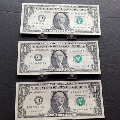 Sale Photo Thumbnail #283: 2017 & (2) 2021 Series U.S. $1 Federal Reserve Notes w/ Triple Digit Serial #'s