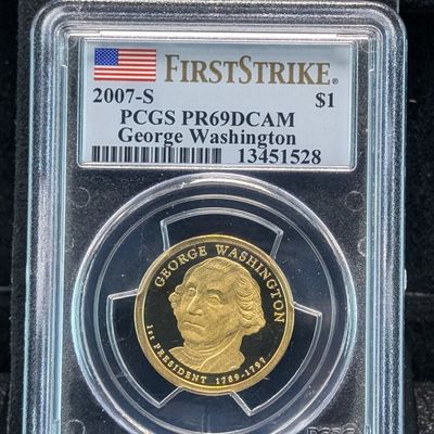 Sale Photo Thumbnail #335: 2007-S George Washington Presidential Dollar PCGS PR69DCAM - First Strike
