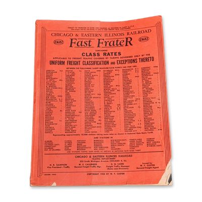 Sale Photo Thumbnail #423: Chicago and Eastern Illinois Railroad Fast Frater Class Rates Booklet