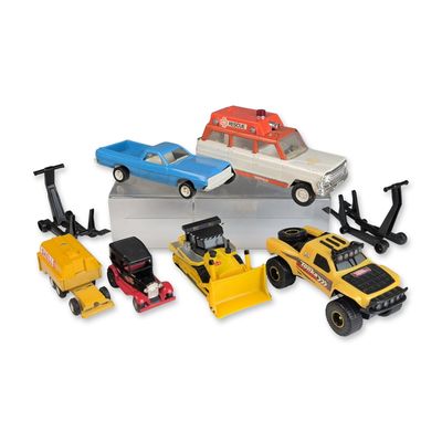 Sale Photo Thumbnail #529: 8pc Pressed Steel and Plastic Vehicle, Trailer Collection including Tonka and Hasbro