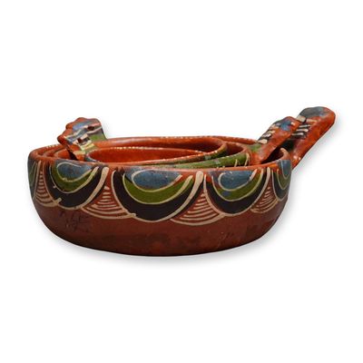 Sale Photo Thumbnail #43: 4pc Mexico Polychrome Redware Pottery Nesting Bowls