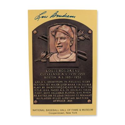 Sale Photo Thumbnail #203: Lou Boudreau Signed Hall of Fame Plaque Postcard JSA w/ COA