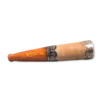 Sale Photo Thumbnail #340: Amber and Meerschaum with Sterling Silver Bands Cigarette Holder in Presentation Case