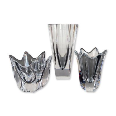 Sale Photo Thumbnail #234: 3pc Orrefors Sweden Heavy Cut Crystal Vases