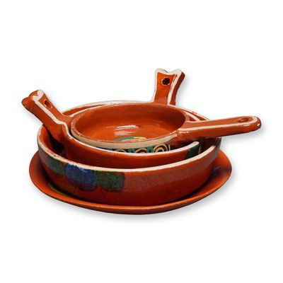 Sale Photo Thumbnail #42: 4pc Mexican Redware Pottery Nesting Pan and Plate Set