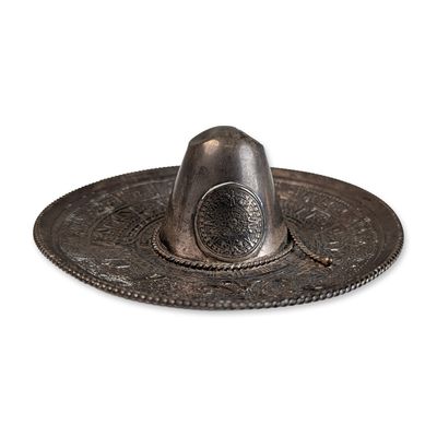 Sale Photo Thumbnail #496: Sterling Silver Aztec Calendar Sombrero Figurine