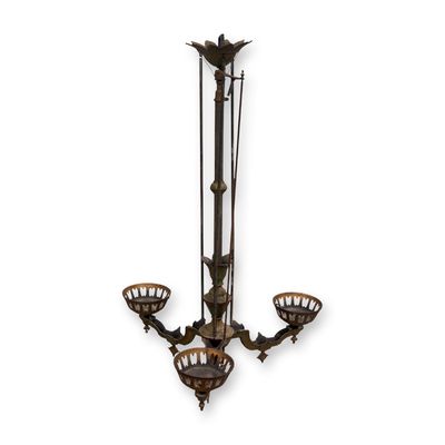 Sale Photo Thumbnail #116: Victorian Cast Iron Mechanical Extension Kerosene Chandelier