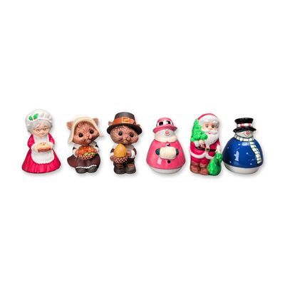 Sale Photo Thumbnail #508: 6pc Painted Ceramic and Resin Holiday Salt and Pepper Shakers