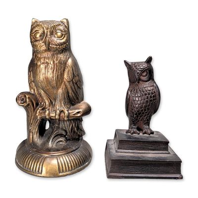 Sale Photo Thumbnail #644: 2pc Cast Metal Owl Bookends Including 1974 SCC Example