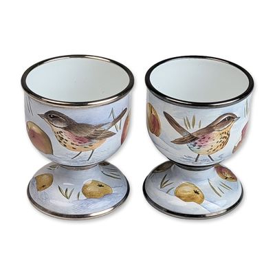 Sale Photo Thumbnail #549: Pair of Moorcroft Enamel Redwing Bird Egg Cups