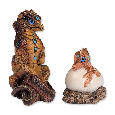 Sale Photo Thumbnail #71: 2pc Windstone Editions Pena Copper Patina Dragon Figurine Pair