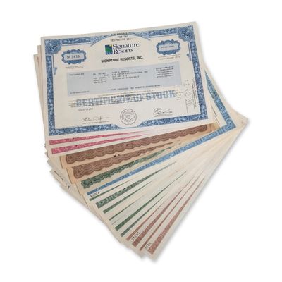 Sale Photo Thumbnail #636: 23pc Collection of American Stock and Bond Certificates