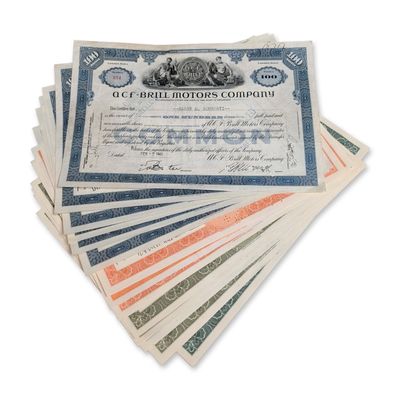Sale Photo Thumbnail #637: 23pc Collection of Vintage ACF-Brill Motors and Atlantic Refining Stock Certificates