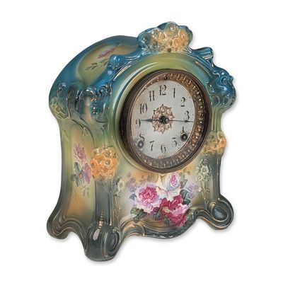 Sale Photo Thumbnail #546: Royal Bonn Ansonia Porcelain Floral Mantel Clock