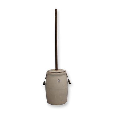 Sale Photo Thumbnail #237: American Salt Glazed Stoneware Two Gallon Butter Churn