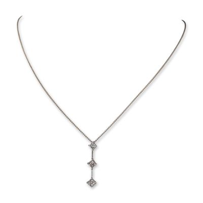 Sale Photo Thumbnail #2: 14K White Gold Three Stone Diamond Drop Necklace
