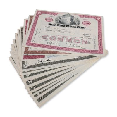 Sale Photo Thumbnail #634: 19pc Collection of American Utility and Communications Company Stock Certificates